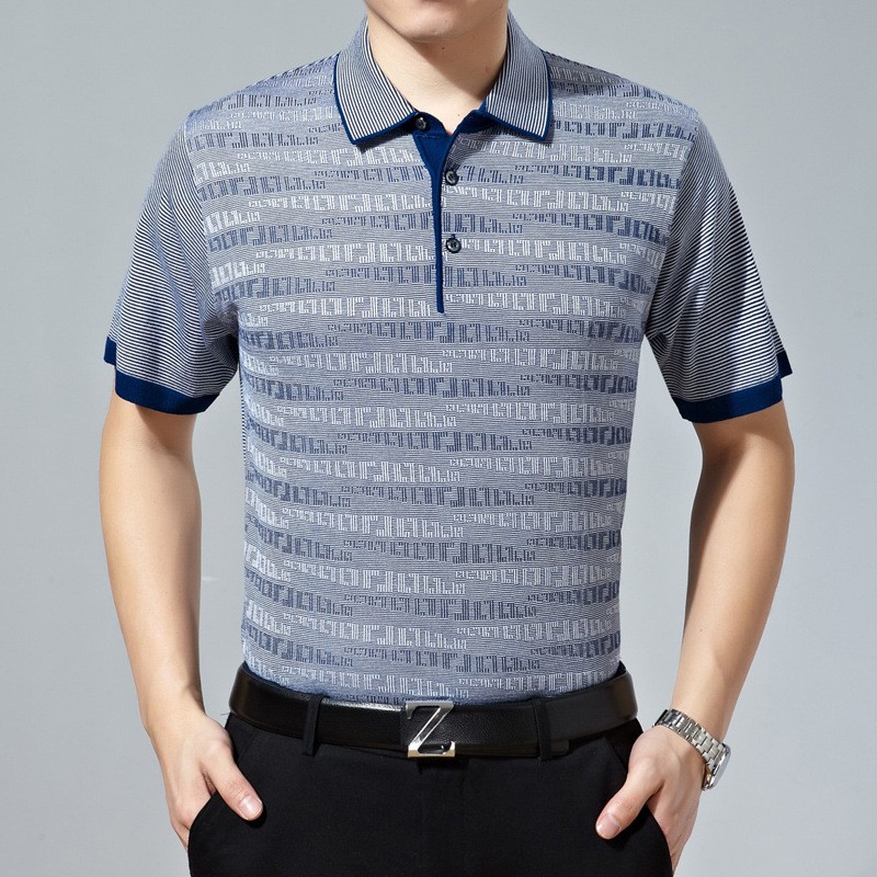 digital jacquard mulberry silk men's short sleeve T-shirt - TiaNex