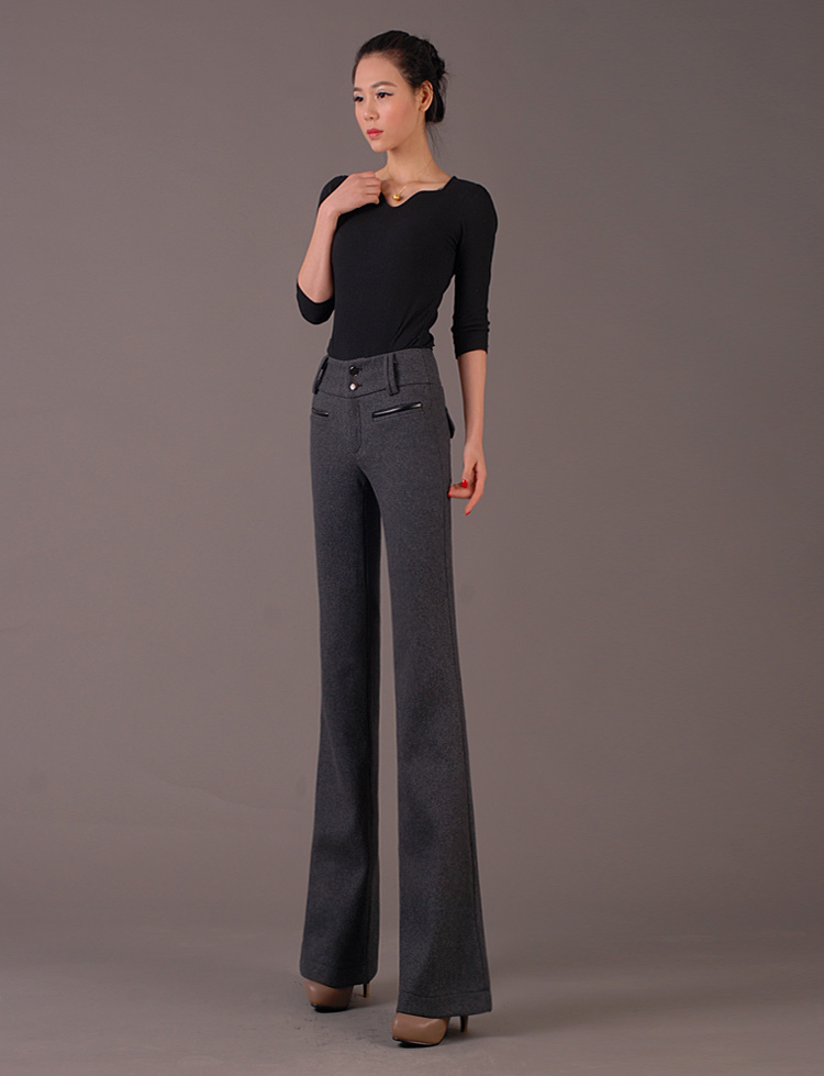 new woolen warm winter women's wide leg trousers flare pant - TiaNex