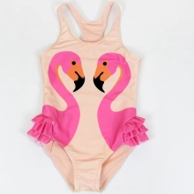 popular swan Flamingo printing little girl swimsuits with hat