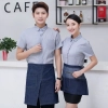 short sleeve invisible button waiter shirts cafe store clerk uniforms