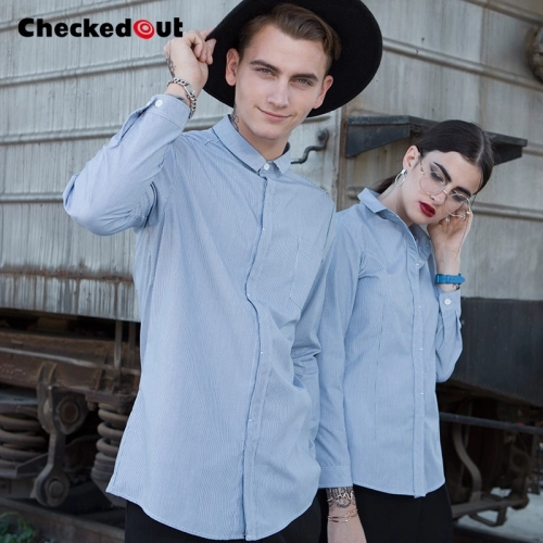 fashion stripes design short long sleeve waiter shirt blouse