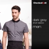 fashion grey contrast collar  restaurant dealer shirt  uniform Color short sleeve dark grey men shirt