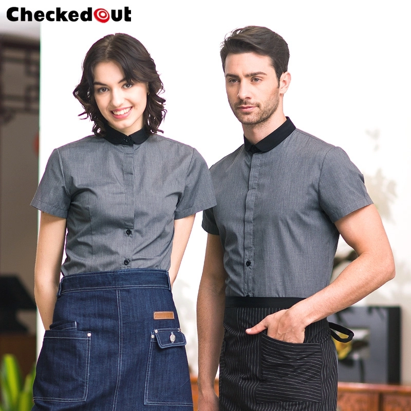 fashion grey contrast collar restaurant dealer shirt uniform