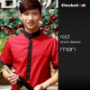 fashion contrast grid twill collar shirt (can be used as hotel waiter uniforms) Color men red short sleeve shirt