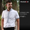 fashion contrast collar shirt office restaurant uniform Color men white(grid collar) short sleeve shirt
