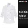 autumn new design unisex double breasted good quality chef jacket coat Color white blue hem button coat