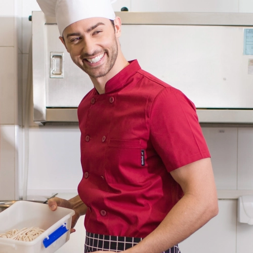 summer short sleeve chef jacket coat with holes on back