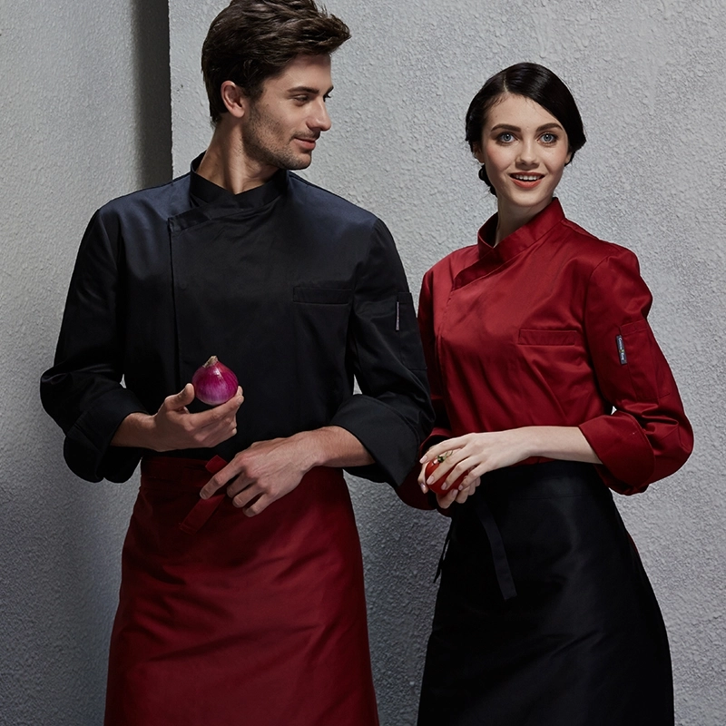 contrast hem overlap invisible button chef uniform coat