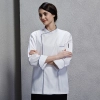 fashion invisible button chef uniform coat bread shop uniform Color unisex white(sapphire hem)
