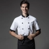 stripes collar cuff fashion cook chef jacket chef uniform Color unisex white(black collar) coat