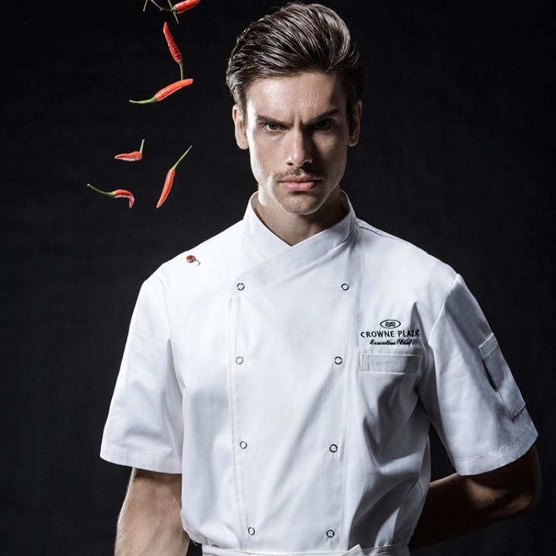 short sleeve snap button design chef jacket suit