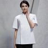 fashion Asian restaurant food kitchen chef jacket uniform Color unisex white(blue hem) coat