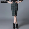 office style wool winter plaid skirt Color Blackish Green