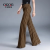 Europe wide stripes young women flare pant trousers Color Light Brown