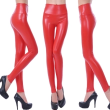 fashion sexy leather PU high rise deisgn women pant legging