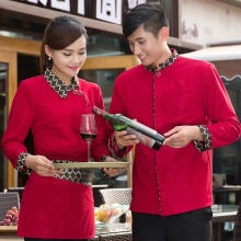 short sleeve button belt waiter store clerk blouse uniforms