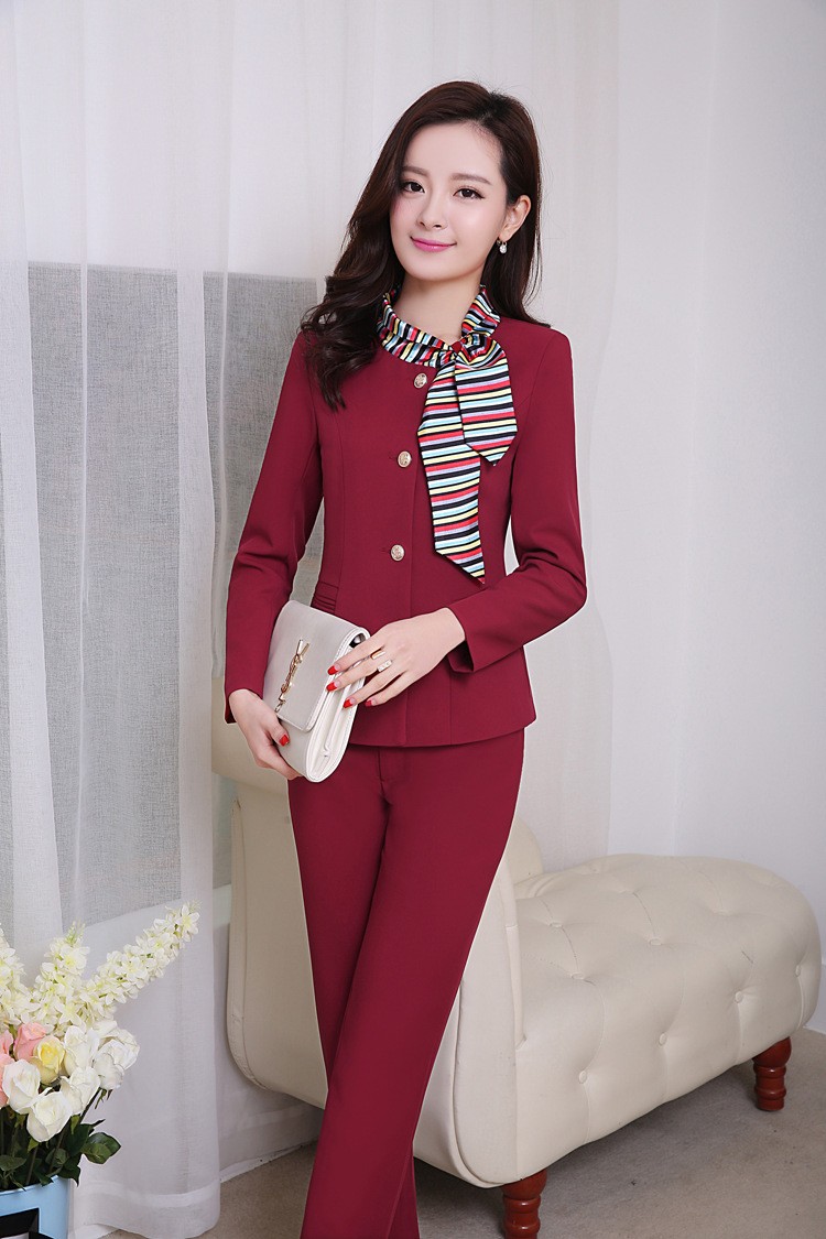 long sleeve administrative secretary office lady work pant suits ...