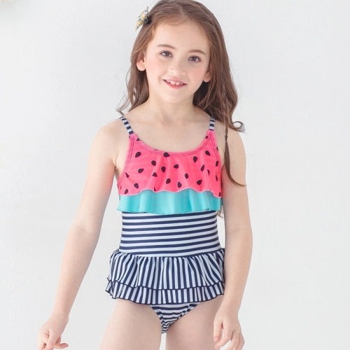 2018 new black dot printing little girl teen swimwear