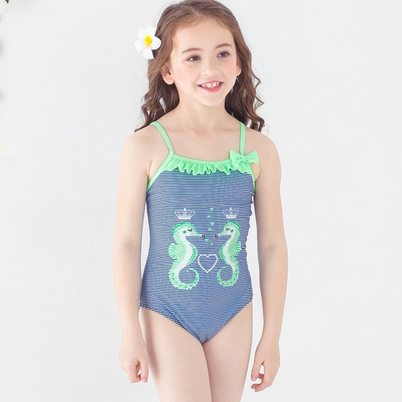 2018 new  Hippocampus printing little girl  swimwear swimsuit
