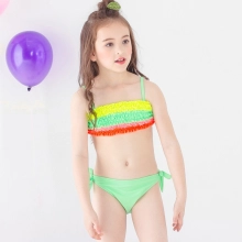 colorful pleated little girl teen swimwear bikini