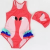 hot sale swan printing little girl one piece swimwear Color red(Flamingo)