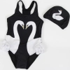 popular swan Flamingo printing little girl swimsuits with hat Color black(white swan)