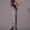 comfortable breathable linen fabric flare pant for women Color Dark Grey