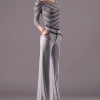 comfortable breathable linen fabric flare pant for women Color Light Gray