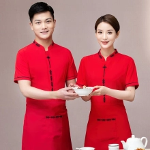 2022 Chinese red summer half sleeve chinese style waiter waitress blouse uniform cheap