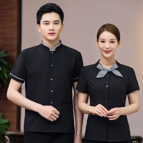 2025 Asian style summer half sleeve waiter waitress jacket blouse uniform for women and men