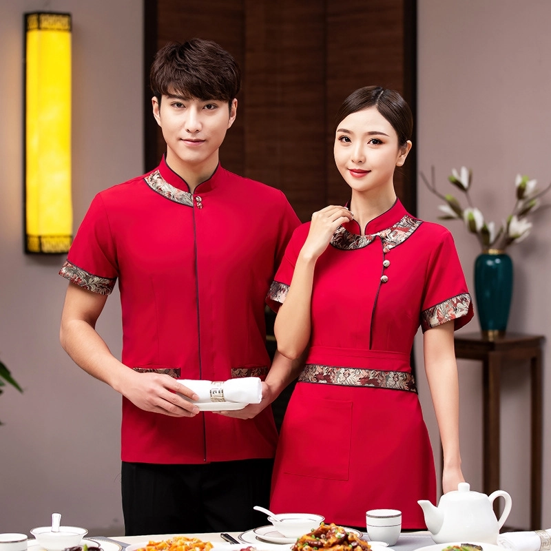 2025  Chinese tranditional style tea house staff summer half sleeve  waitress jacket  waiter blouse uniform