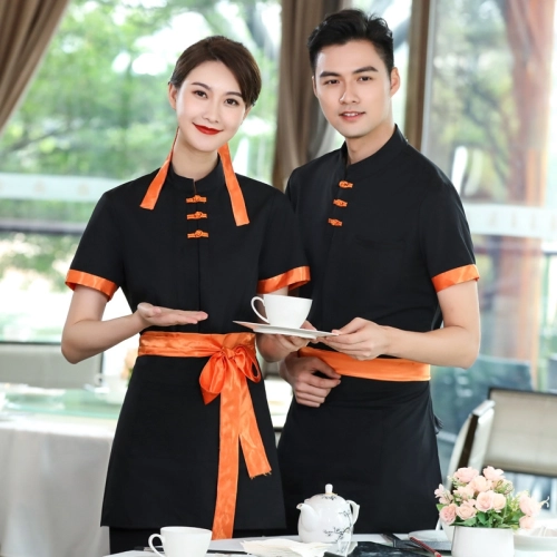 2025 Chinese tea house party waitress waiter blouse uniform jacket hotel crew uniform