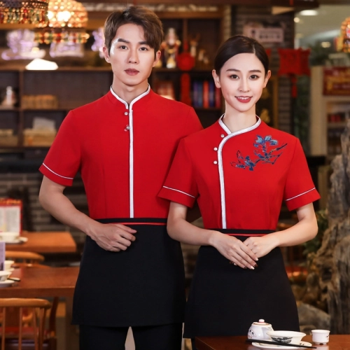 2025 new design bow waitress waiter tea house jacket hotel pub floral printing