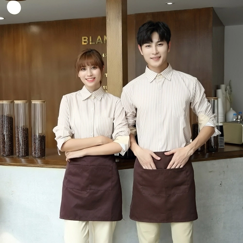2022   new long sleeve  beige stripes tea house work jacket blouse staff uniform