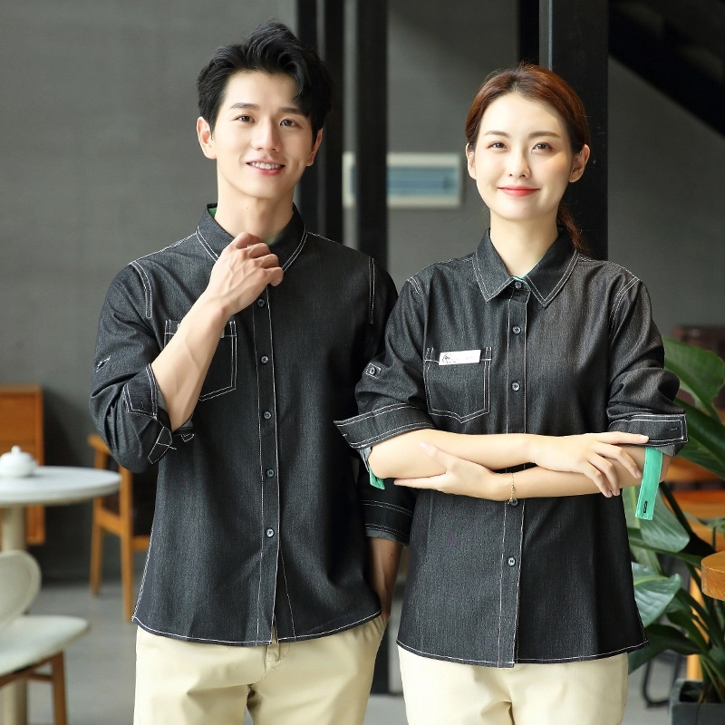 2025  long sleeve caffee house restaurant dessert store dark gray women men  jacket shirt