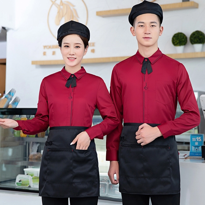 2025  long sleeve Asian style style cafe restaurant dessert store dark gray shirt workwear uniform