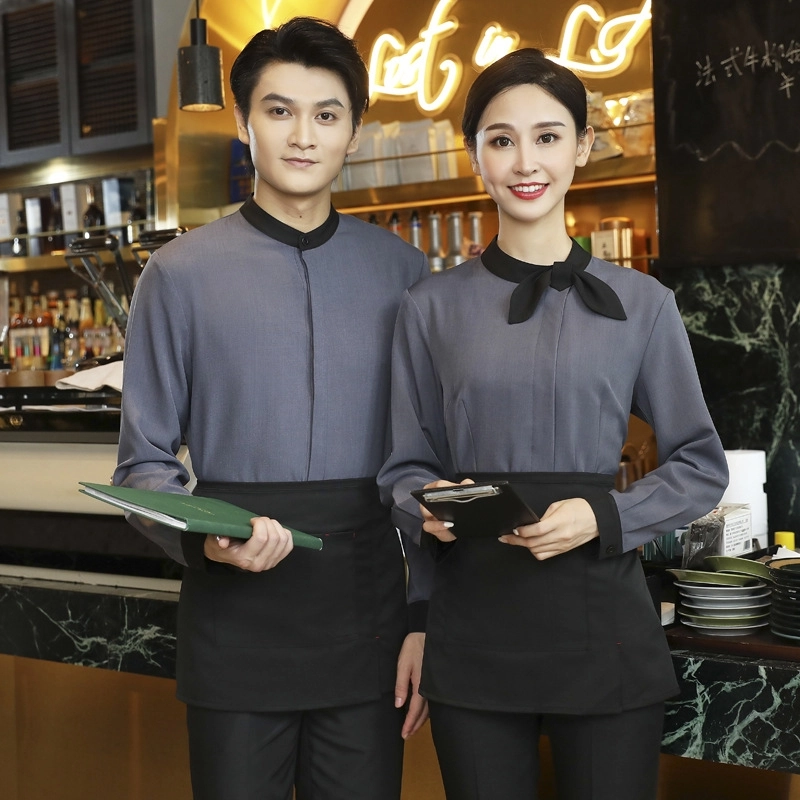 2025  long sleeve   Invisible button bow cafe restaurant dessert   jacket workwear uniform shirt pub
