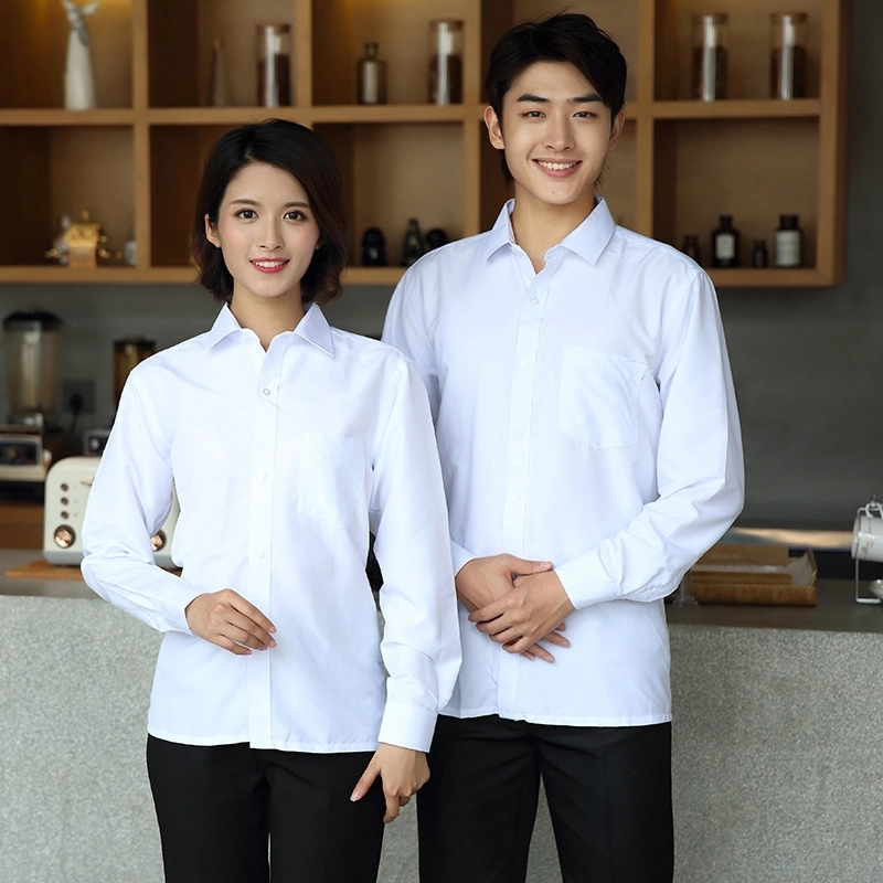 2025 fashion high quality fabric office work  shirt staff uniform waiter  waitress shirt