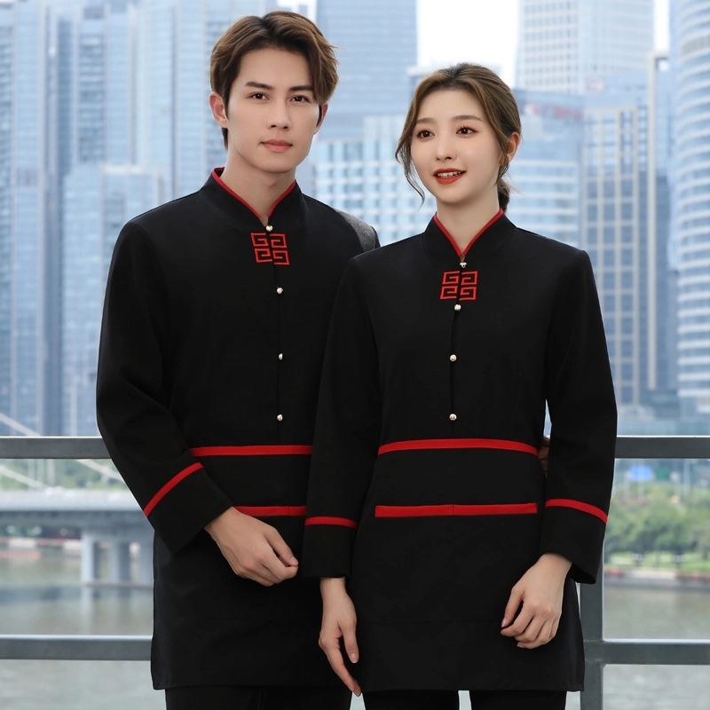 2025  Chinese style  tea house work jacket hotel pub staff hot pot store  blouse jacket