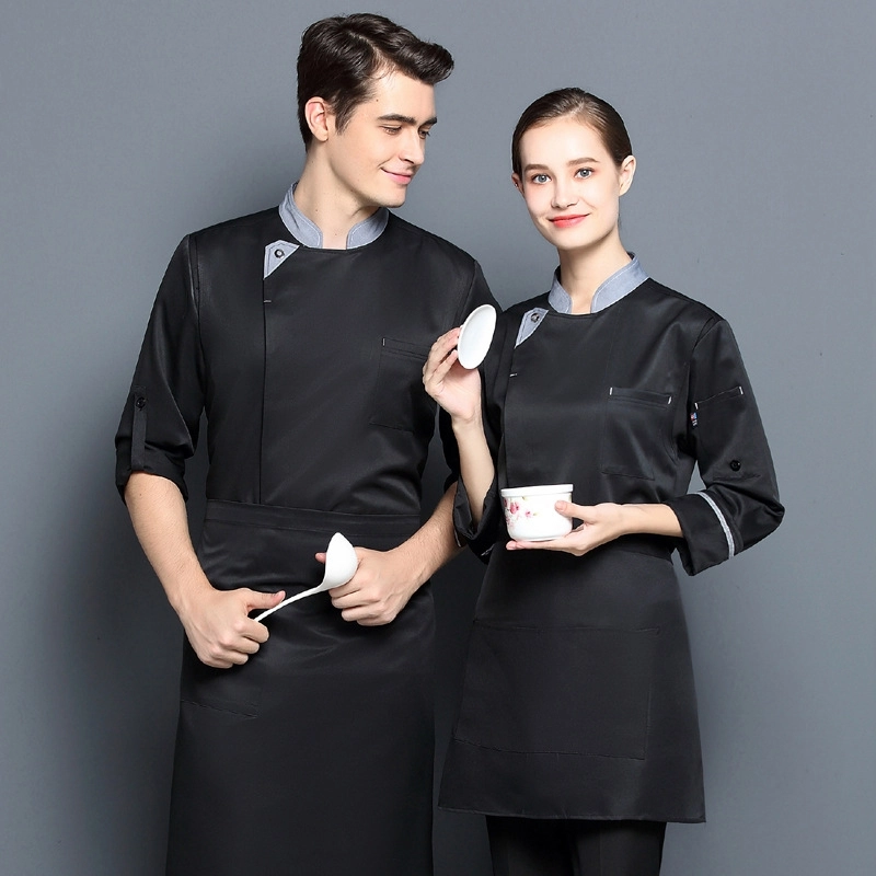 2025 new design long  sleeve  fashion gray collar baker jacket  kitchen coat  chef jacket uniform