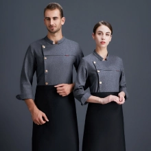 2022   long  sleeve  fashion unisex double breast baker jacket  gray denim coat  chef jacket uniform