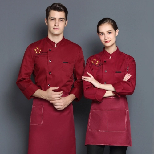 2025   Europe design casual   star  printing bread house baker cook  coat  chef jacket uniform on sales