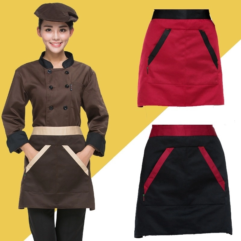 2025 double pocket tiny apron short apron cafe staff apron for pub waiter