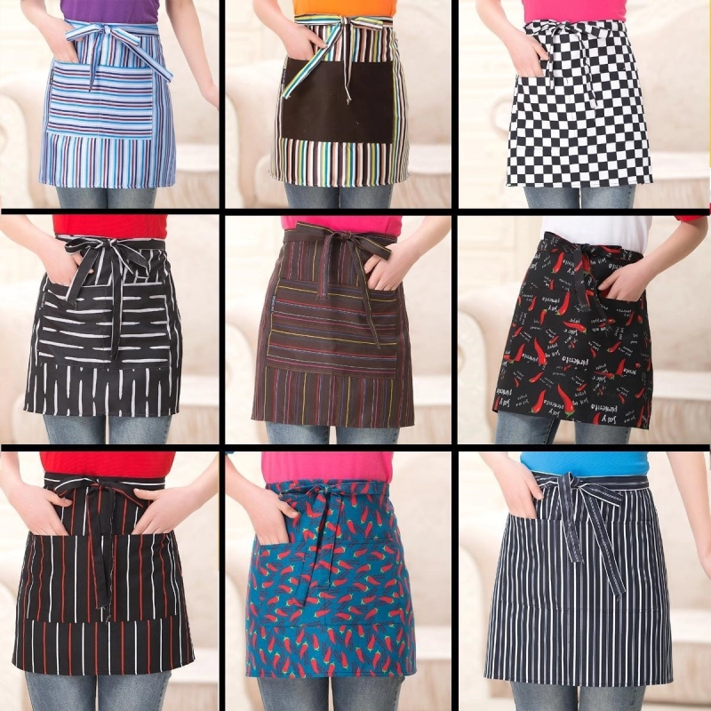 2025 stripes tiny apron short apron cafe staff apron for waiter