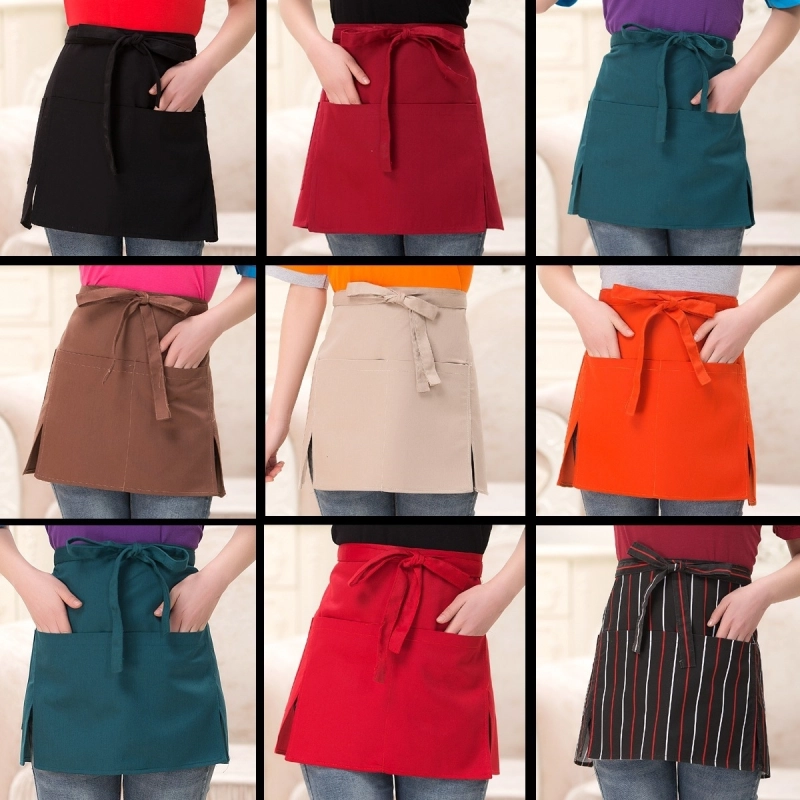 2025 dual split apron short apron  cafe staff apron for  waiter