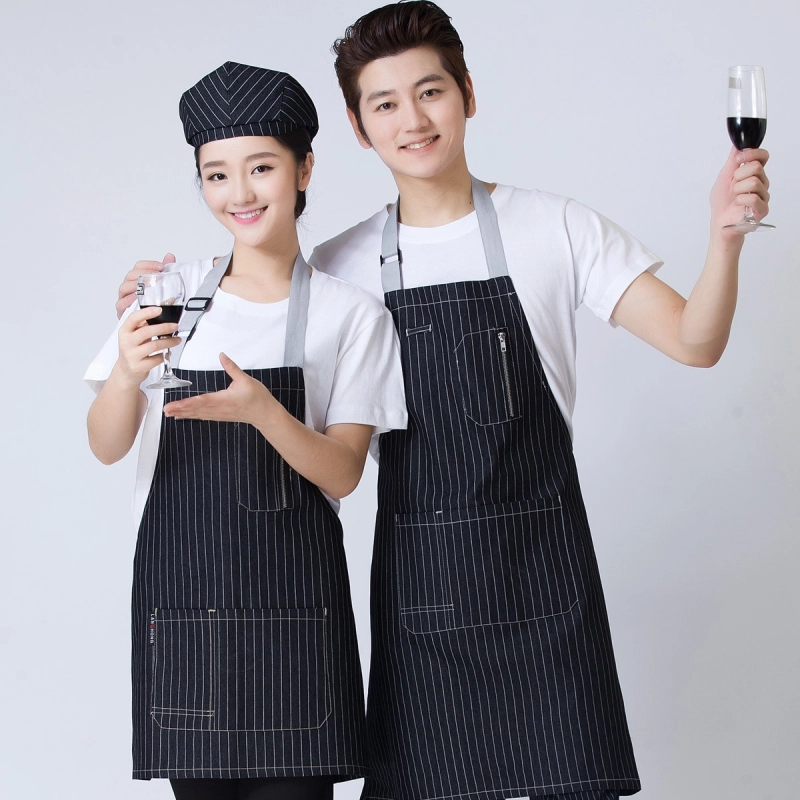 2025 denim stripes  dessert store staff apron cheap stripes waiter apron fresh store halter apron