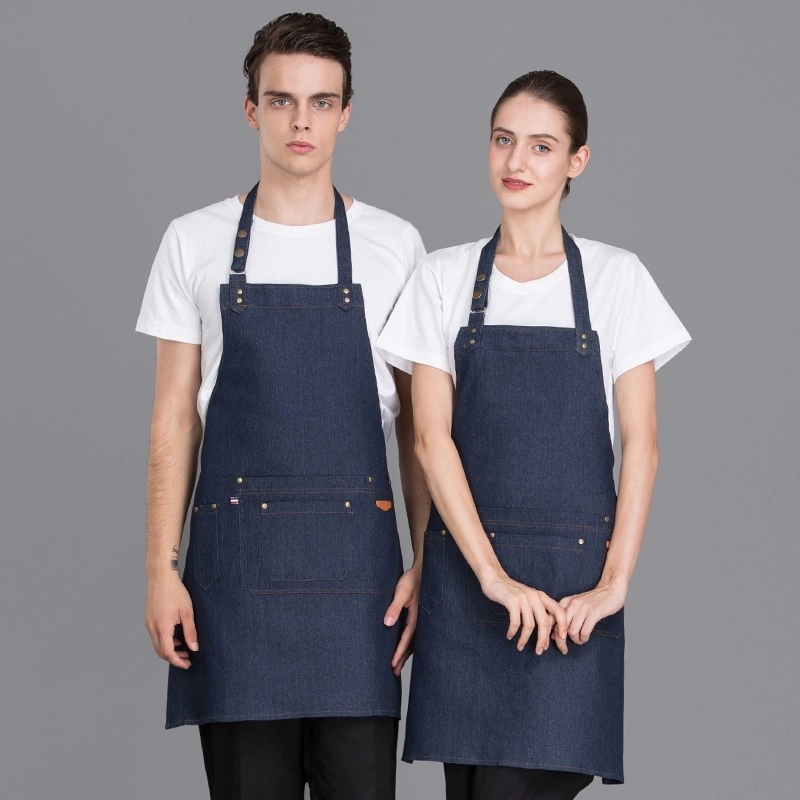 2025 deep blue denim super market staff   fresh store halter apron  long apron
