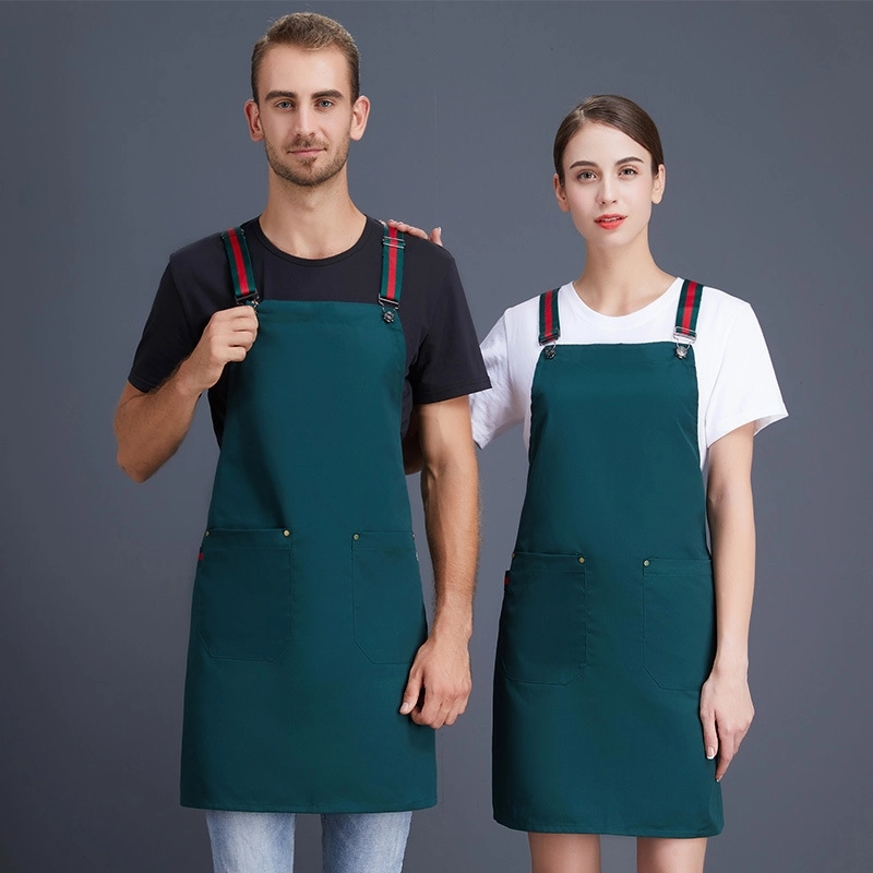 2025 English style dual pocket long halter apron super market vegetable store  pub apron