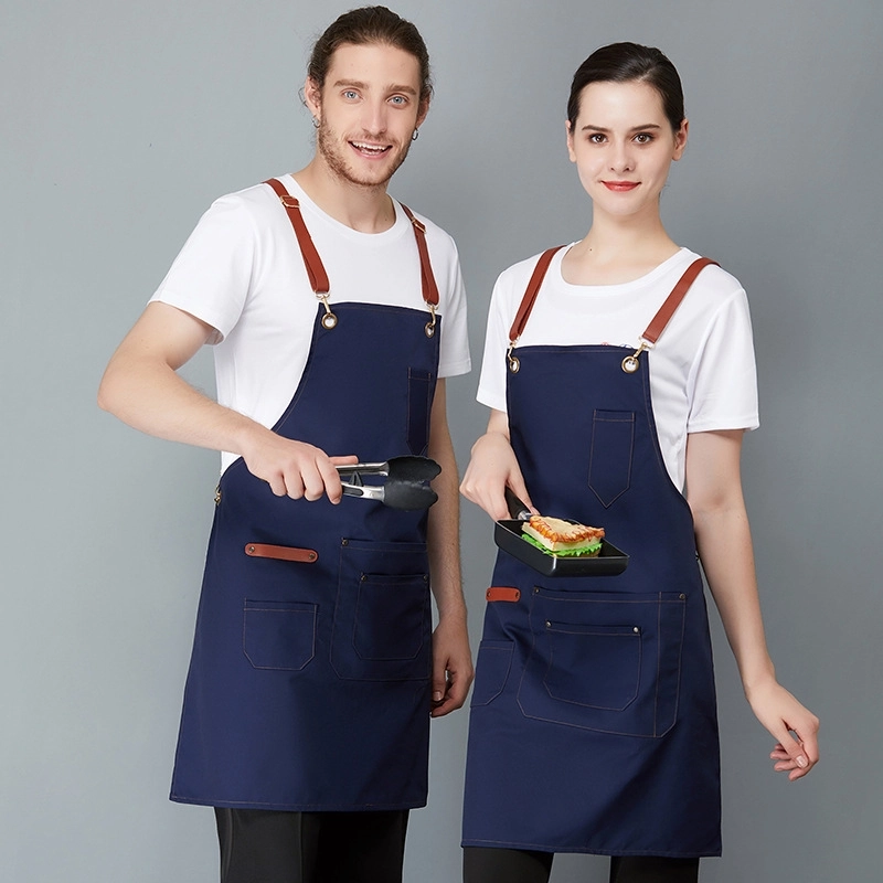 2025 English style dual pocket long   apron super market vegetable store denim  pub apron