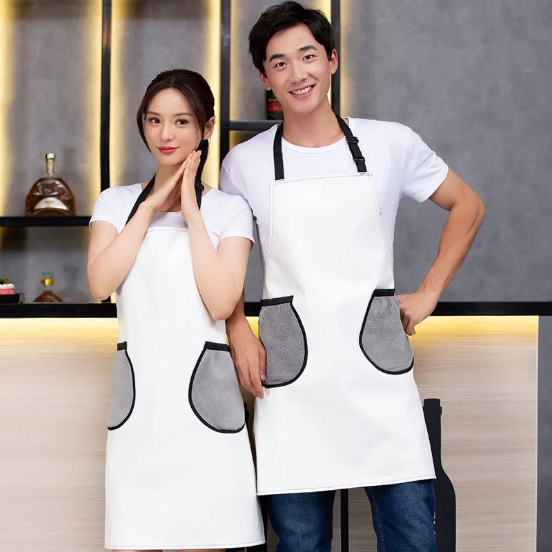 2025 pu leather fashion pure color halter apron kitchen apron